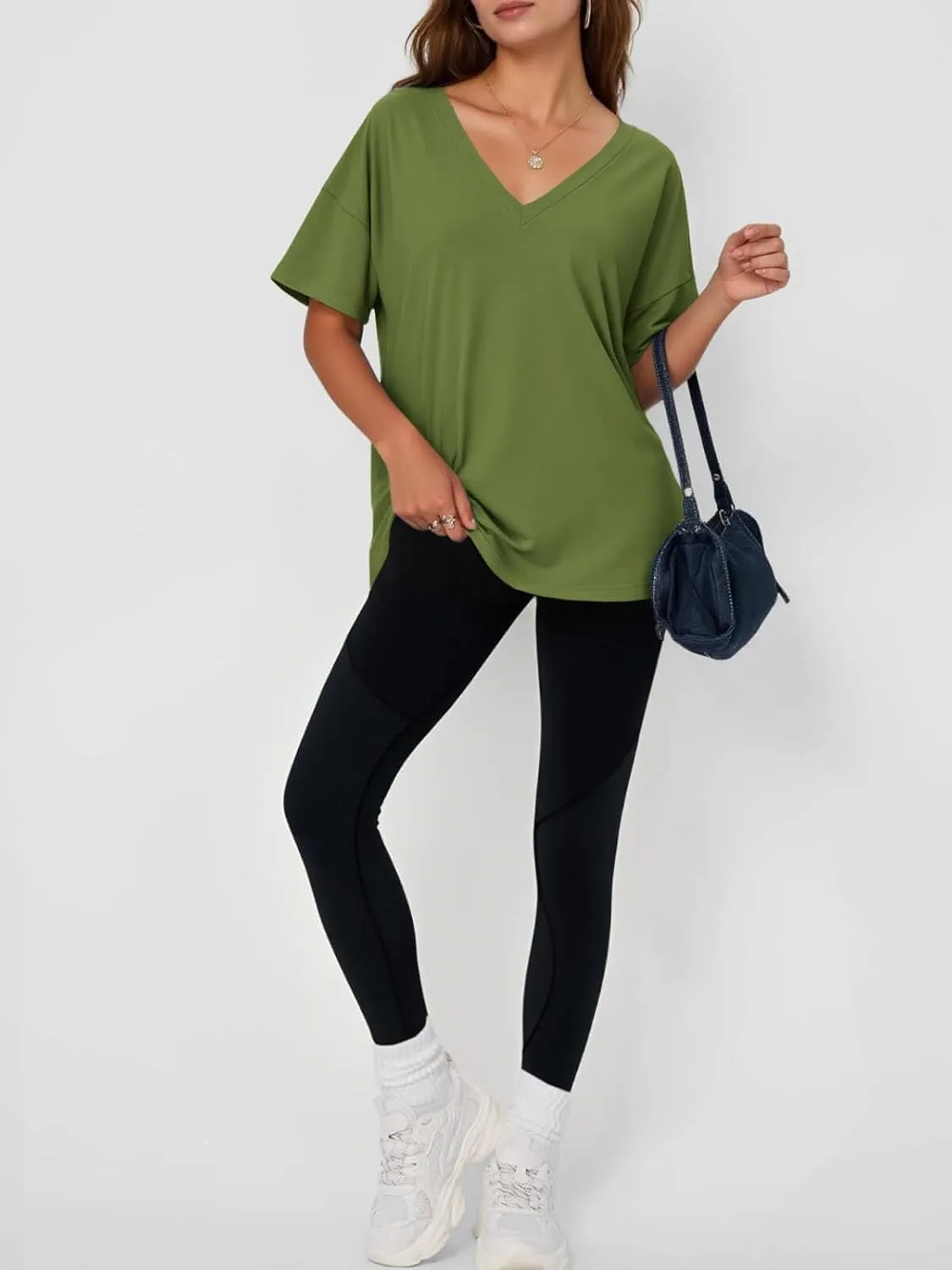Tankaneo Womens Oversized Tshirts V Neck Short Sleeve Tops Summer Casual Loose Fit Tunic Tee Shirts