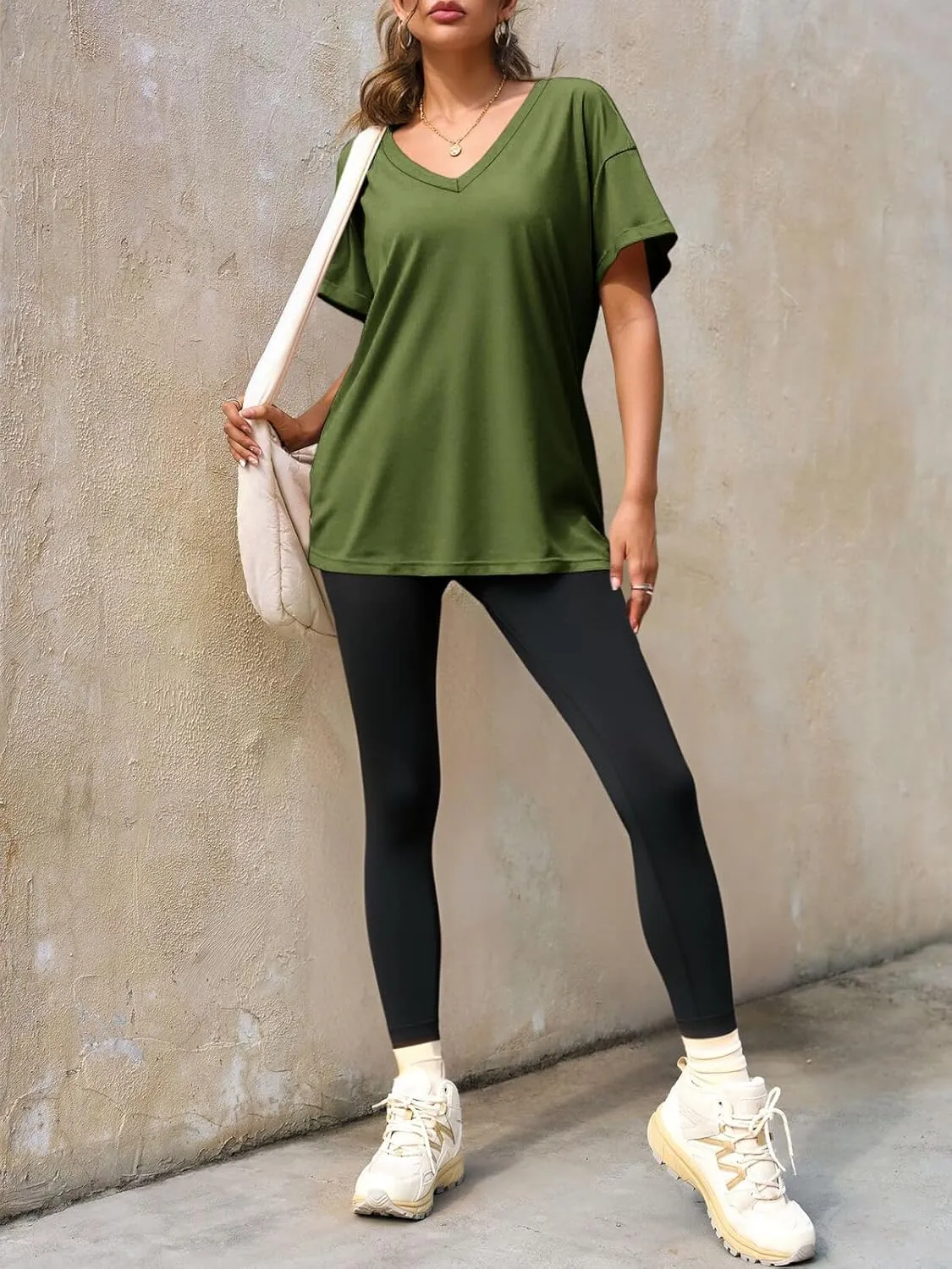 Tankaneo Womens Oversized Tshirts V Neck Short Sleeve Tops Summer Casual Loose Fit Tunic Tee Shirts