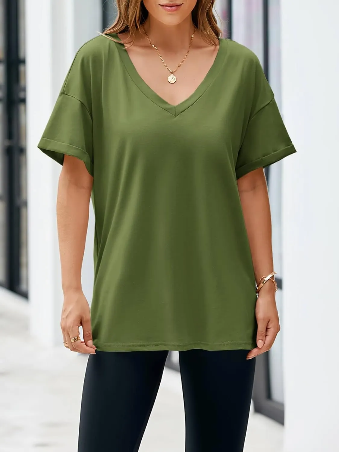 Tankaneo Womens Oversized Tshirts V Neck Short Sleeve Tops Summer Casual Loose Fit Tunic Tee Shirts