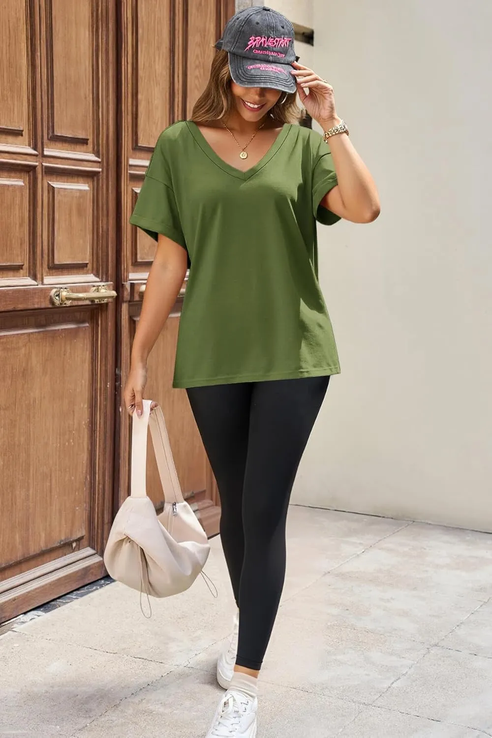 Tankaneo Womens Oversized Tshirts V Neck Short Sleeve Tops Summer Casual Loose Fit Tunic Tee Shirts
