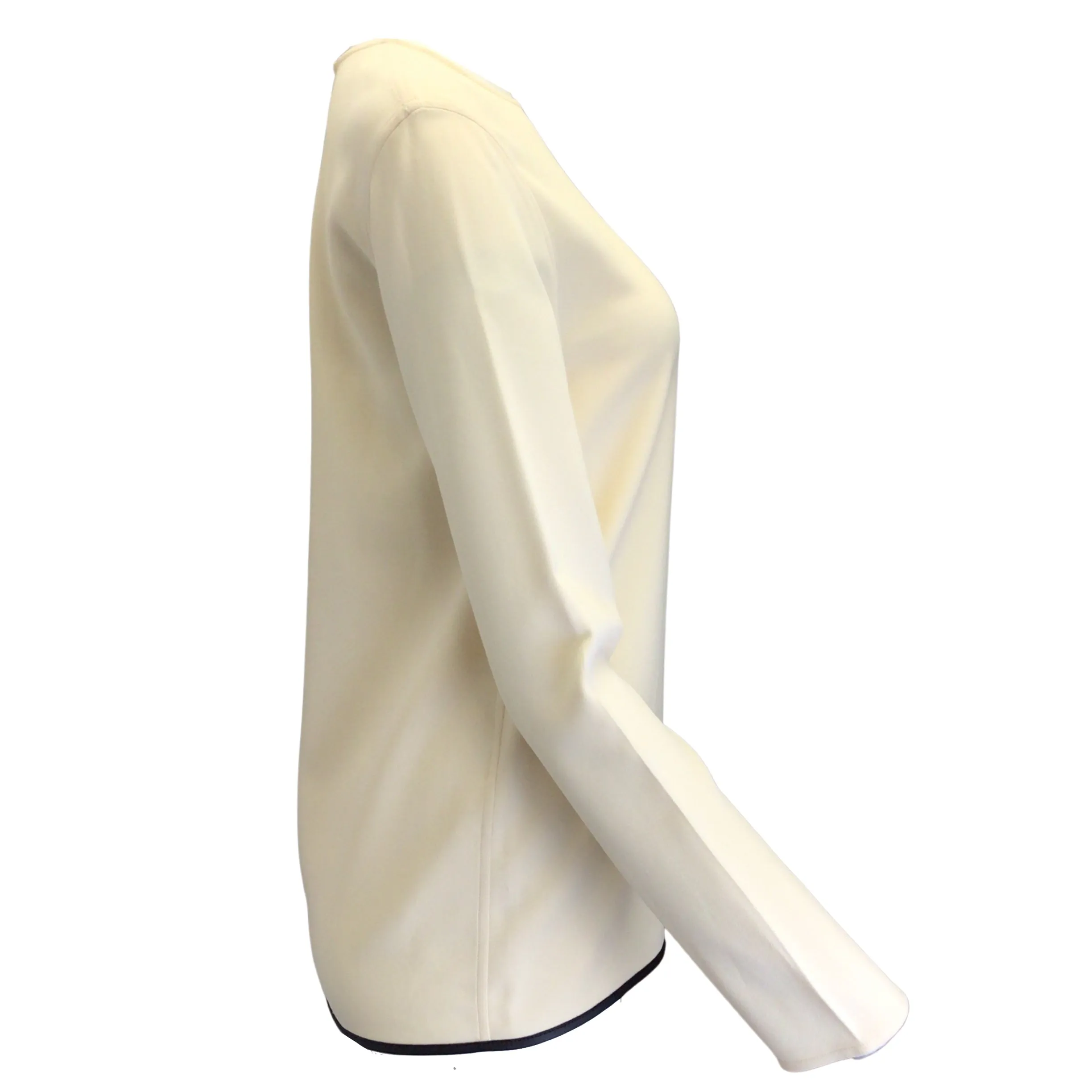 Victoria Beckham Ivory / Black Lambskin Leather Trimmed Crepe Top