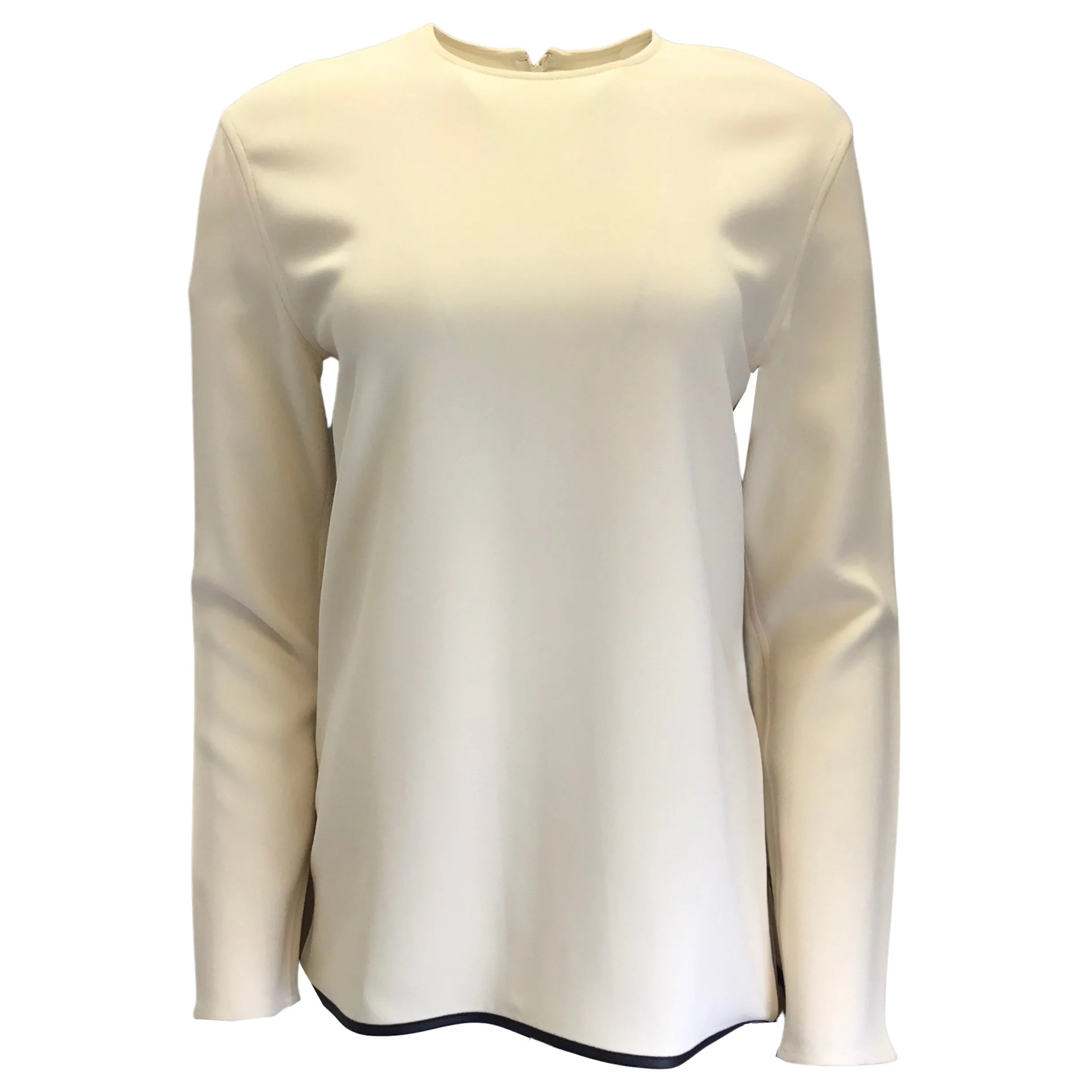 Victoria Beckham Ivory / Black Lambskin Leather Trimmed Crepe Top