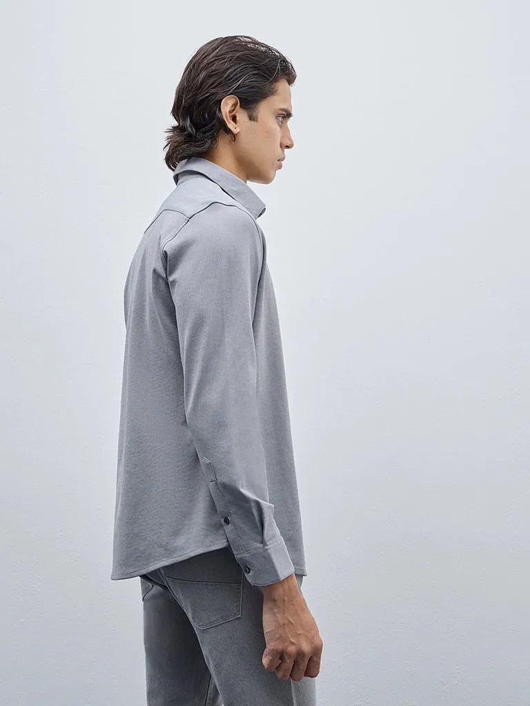 WES Formals Grey Slim-Fit Cotton-Blend Shirt