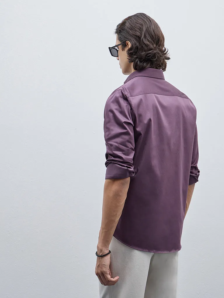 WES Formals Purple Slim-Fit Cotton-Blend Shirt