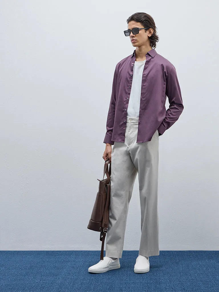 WES Formals Purple Slim-Fit Cotton-Blend Shirt