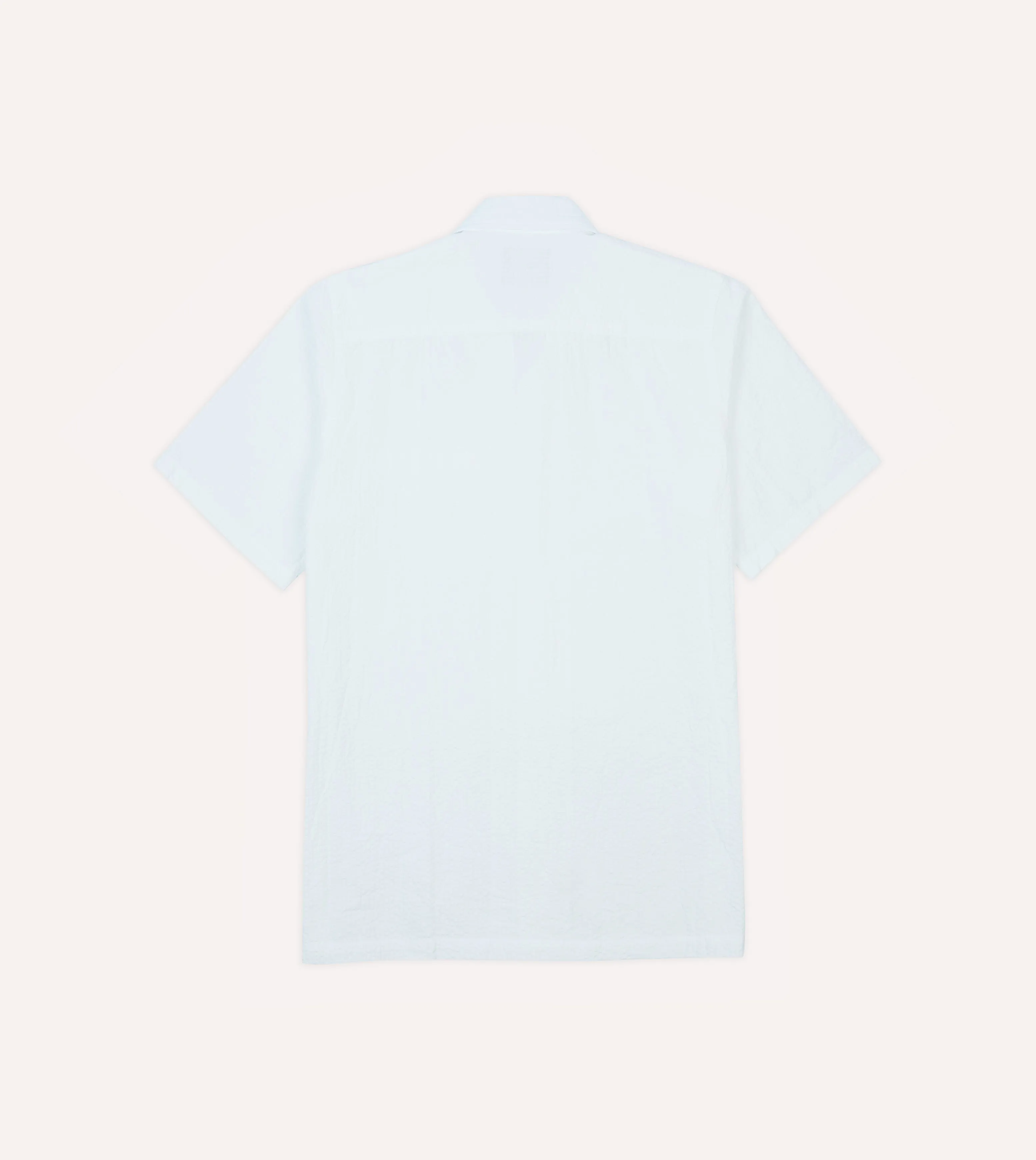 White Cotton-Linen Seersucker Camp Collar Short Sleeve Shirt