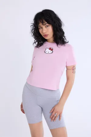 Womens Hello Kitty Embroidered Baby Tee
