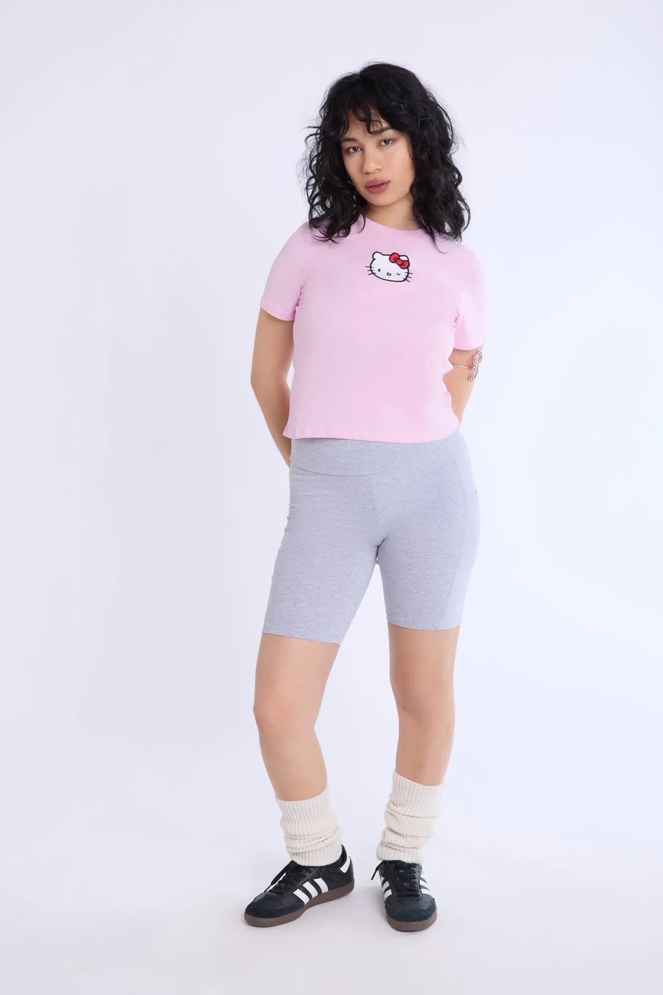 Womens Hello Kitty Embroidered Baby Tee
