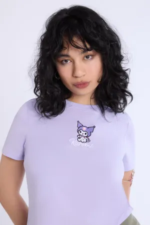 Womens Kuromi Embroidered Baby Tee