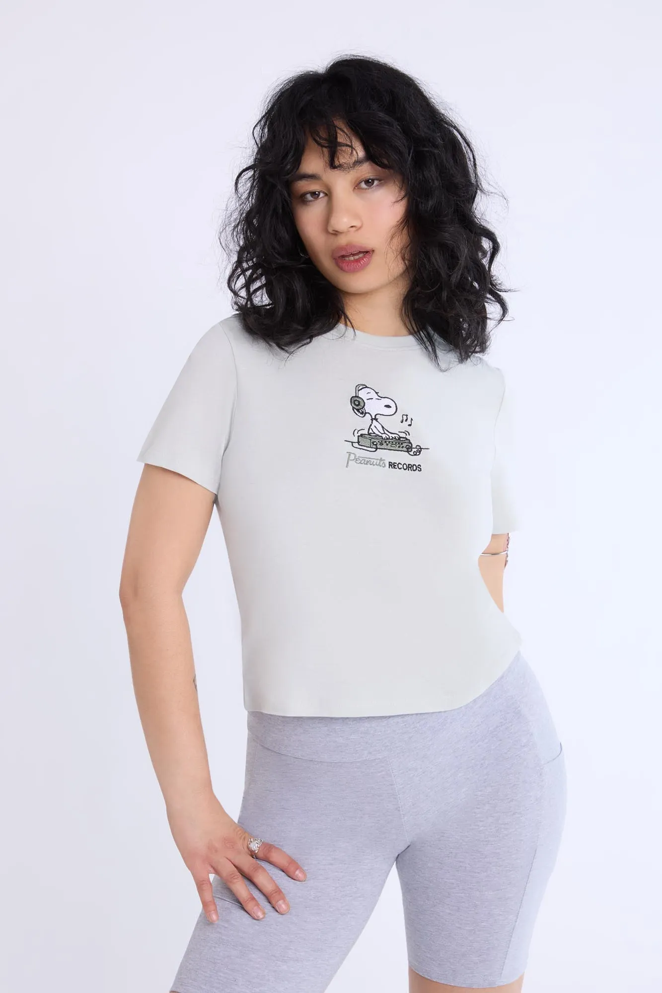 Womens Peanuts DJ Embroidered Tee